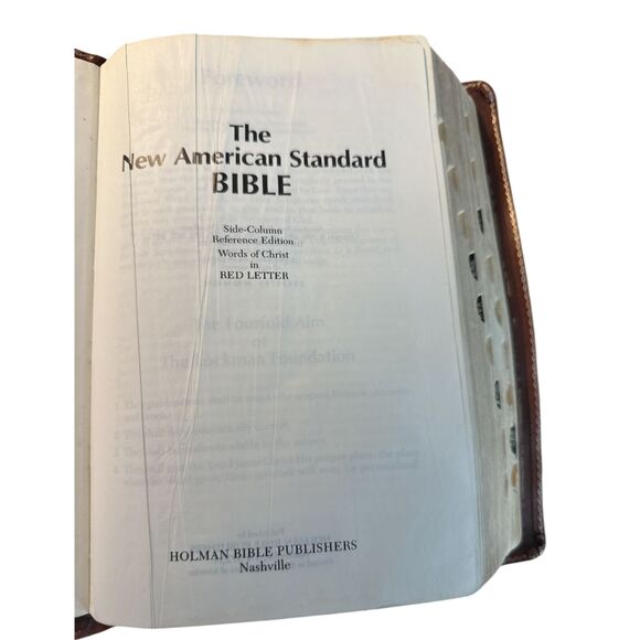 NASB Bible Side-Column Reference Red Letter Indexed Tabs Holman Leather Brown - Picture 3 of 9